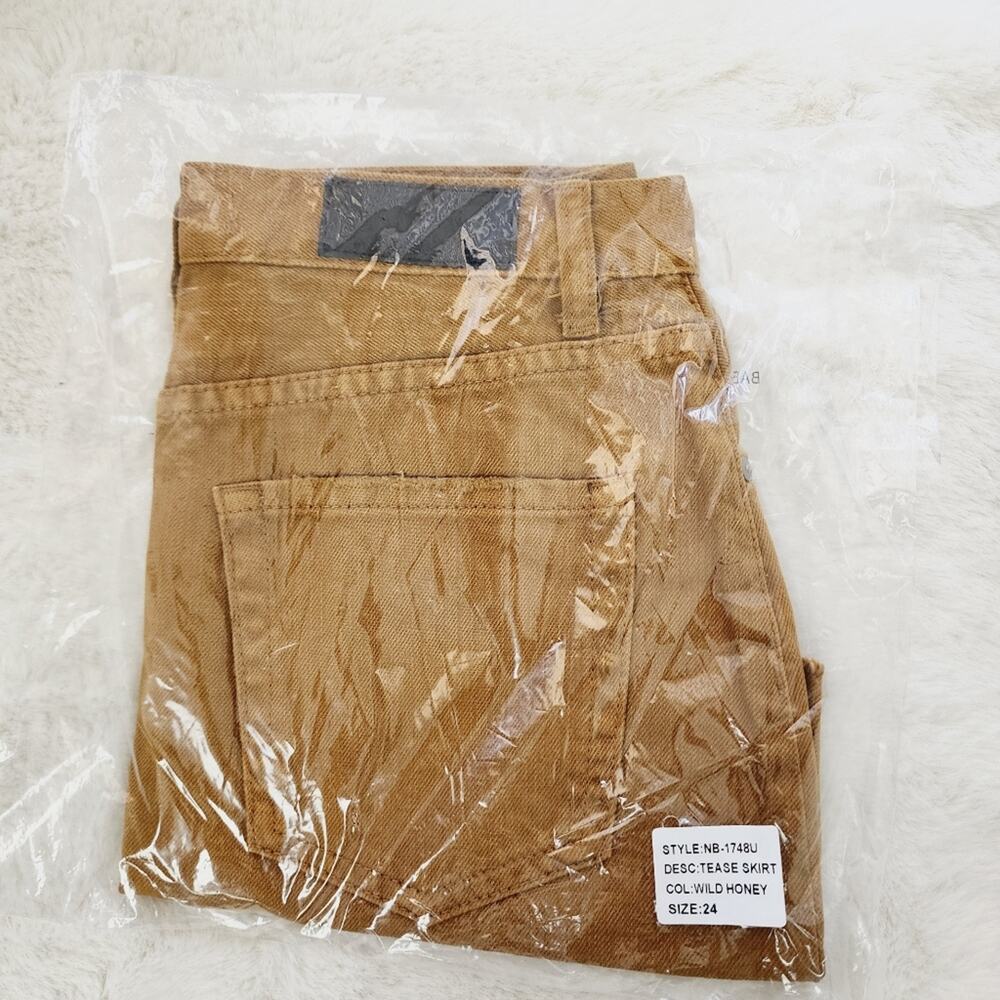 Neon Blonde Tease Distressed Denim Mini Skirt NWT Wild Honey Raw Hem Revolve 24 - Picture 10 of 10